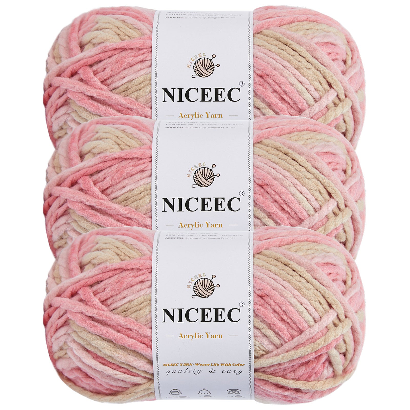 NICEEC 3 Skeins Colorful Acrylic Yarn Soft Quality Yarn Bulky Weight Yarn Multicolored Yarn for Crochet Knit -Total Length 3×120 yds/3×5.3oz