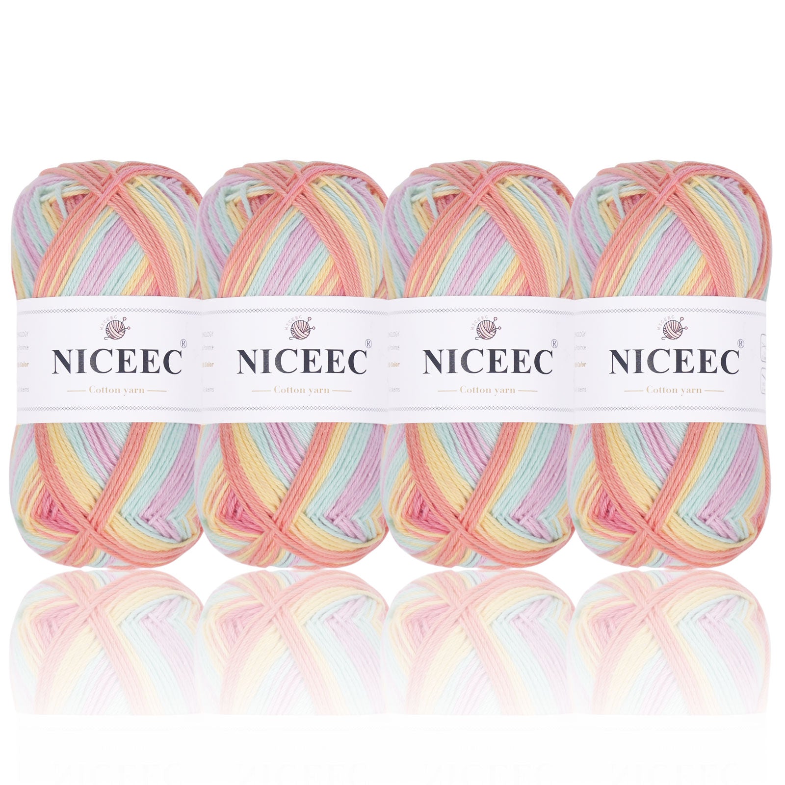 NICEEC 4 Skeins Soft Baby Yarn 100% Cotton Yarn for Crochet Knitting 4 Ply Yarn Blanket Yarn for DIY Craft Fingering Weight Yarn Total Length 4×175yds/4×50g