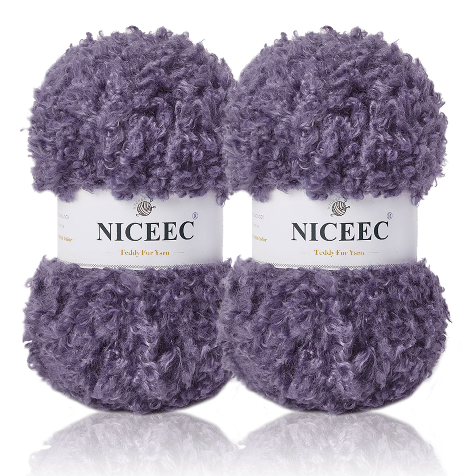NICEEC 2 Skeins Teddy Fur Yarn Super Soft Yarn Chunky Fluffy Faux Fur Yarn Fuzzy Yarn Eyelash Yarn for Crochet Knit -Total Length 2×50m(2×55yds,3.53oz×2)