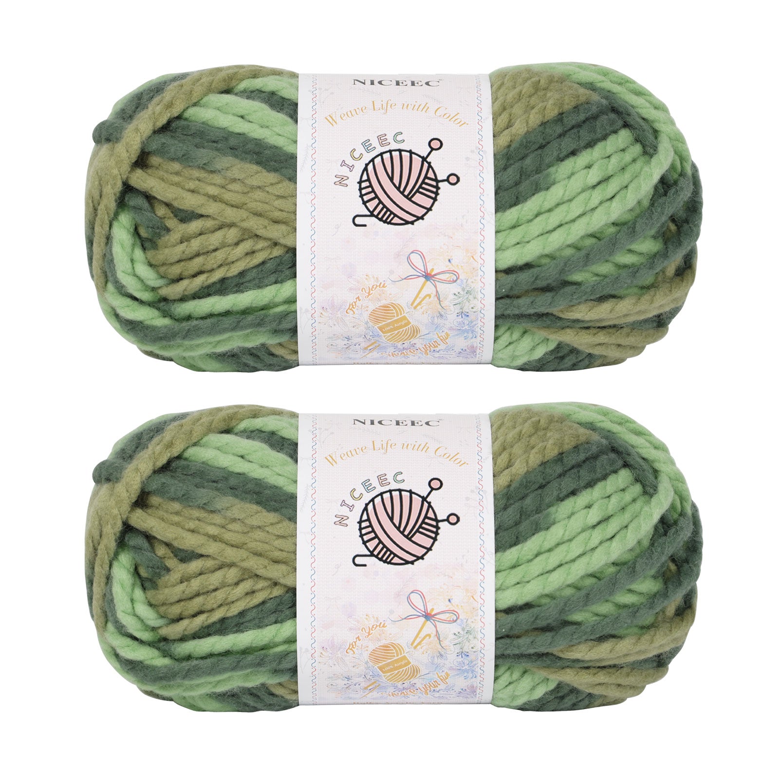 NICEEC 2 Skeins Bulky Acrylic Yarn - Soft, Colorful, Multicolored, Quality, Bulky Yarn for Crochet & Knitting