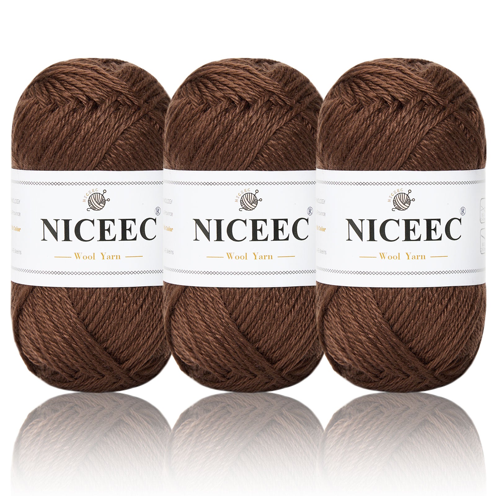 NICEEC 3 Skeins Soft Wool Yarn Glossy Wool Blend Yarn for Crochet Knitting Sport Weight Yarn for DIY Craft(3×50g/3×110yds)