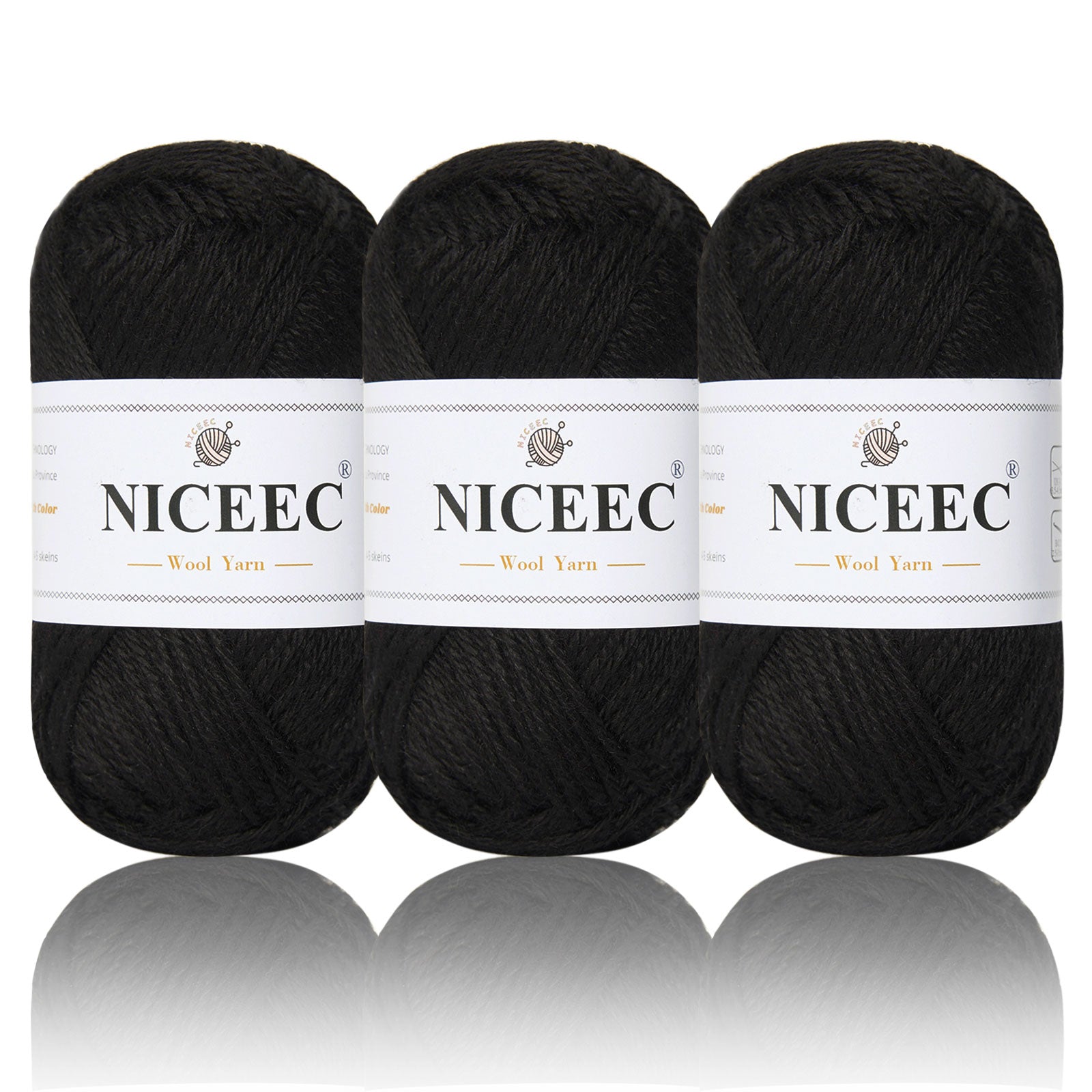 NICEEC 3 Skeins Soft Wool Yarn Glossy Wool Blend Yarn for Crochet Knitting Sport Weight Yarn for DIY Craft(3×50g/3×110yds)