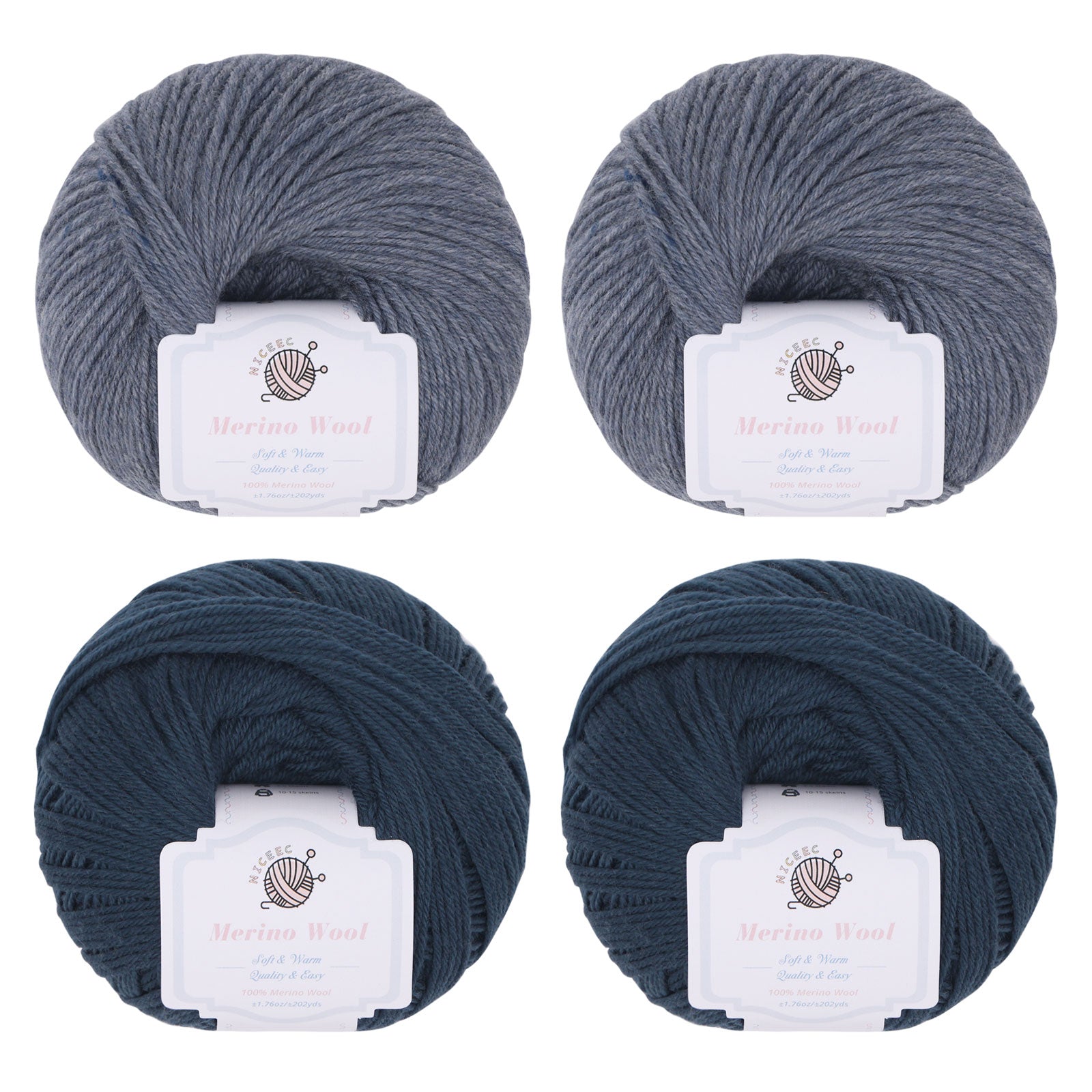 NICEEC 4 Skeins Soft Merino Wool Yarn - Soft & Warm, Finger Weight, Woolen Yarn for Crochet & Knitting