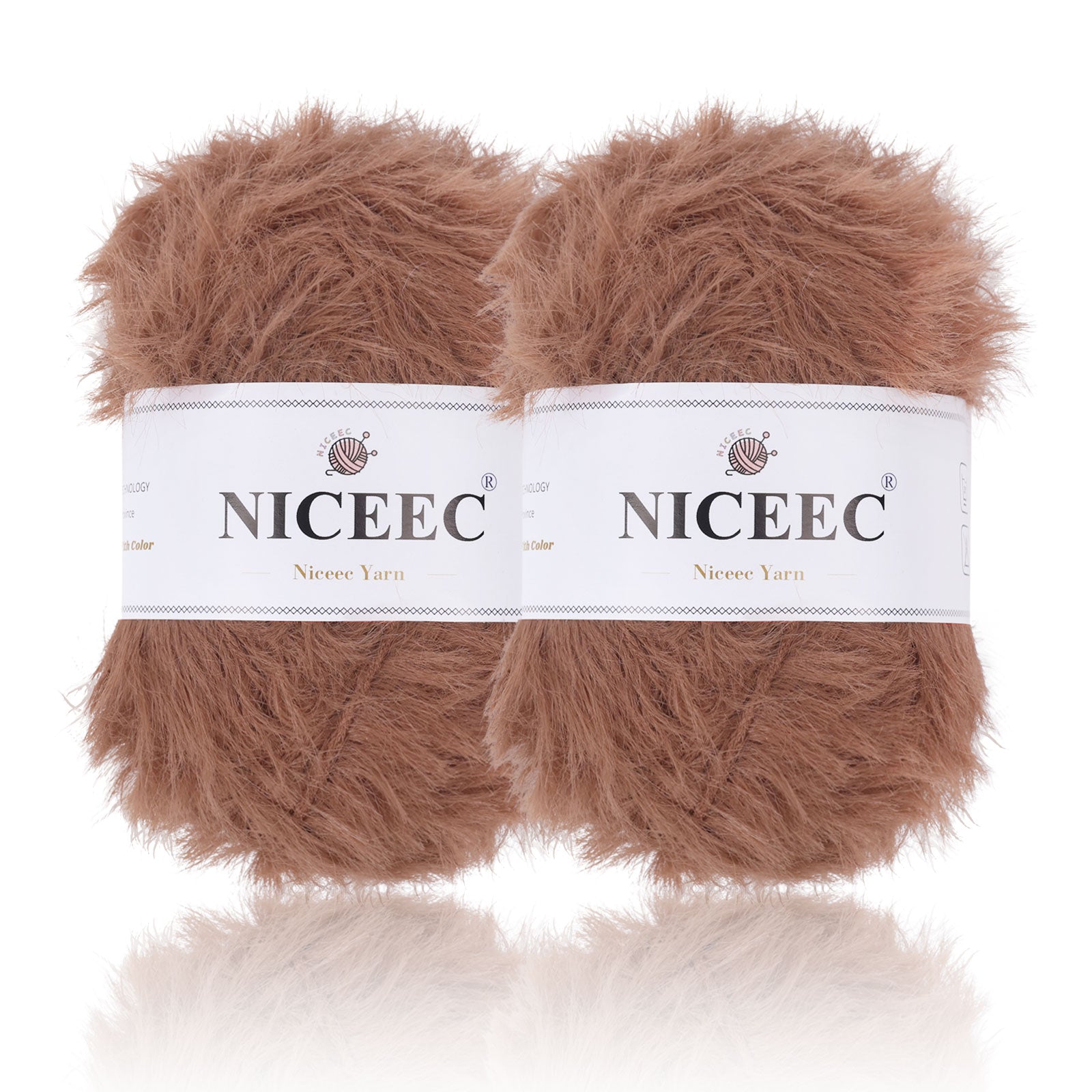 NICEEC 2 Skeins Super Soft Fluffy Yarn, Chunky, Faux Fur, 100% Nylon, Long Pile & Fuzzy, Eyelash Yarn for Crochet & Knit, Total 7.05oz/416yds