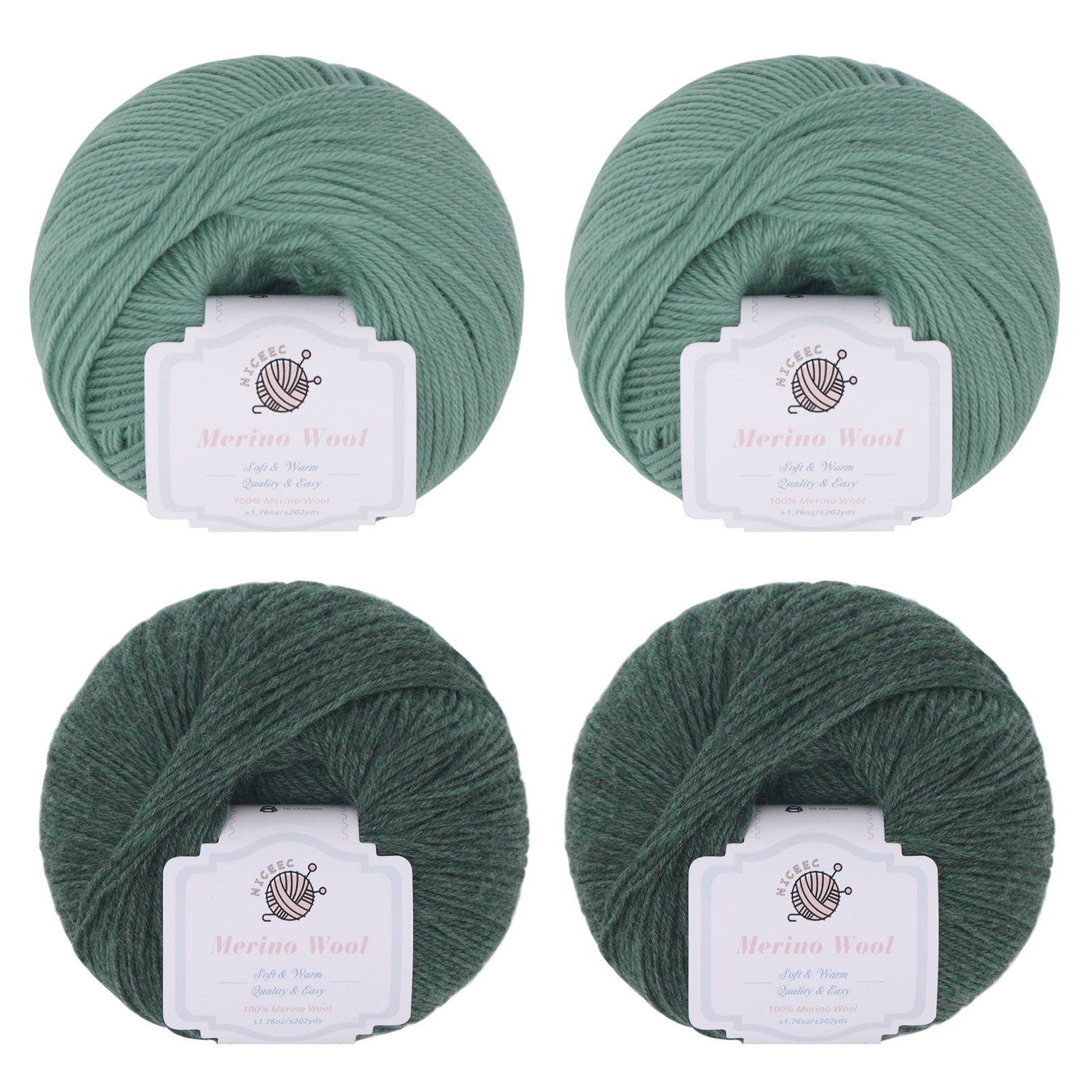 NICEEC 4 Skeins Soft Merino Wool Yarn - Soft & Warm, Finger Weight, Woolen Yarn for Crochet & Knitting