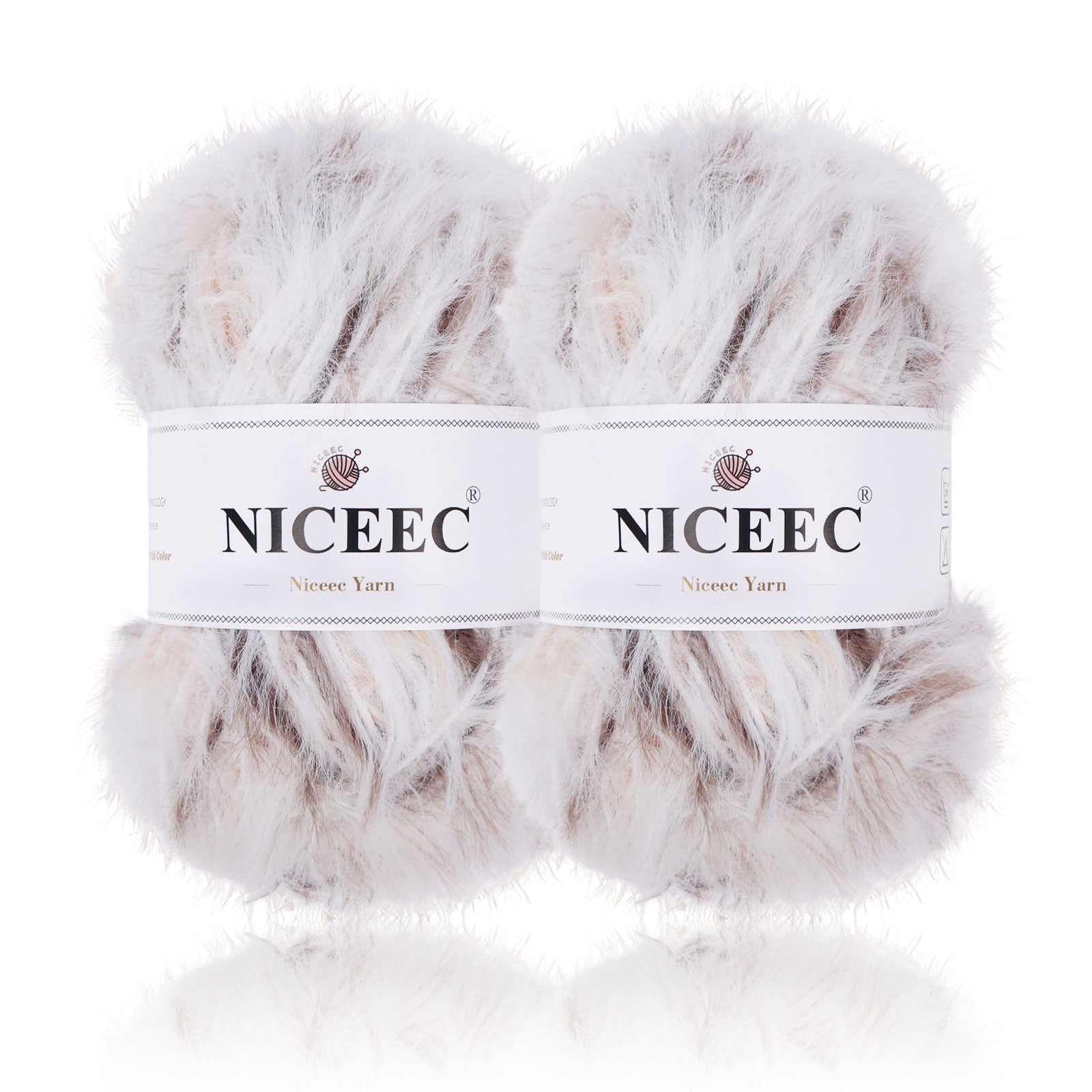 NICEEC 2 Skeins Super Soft Fluffy Yarn, Chunky, Faux Fur, 100% Nylon, Long Pile & Fuzzy, Eyelash Yarn for Crochet & Knit, Total 7.05oz/416yds