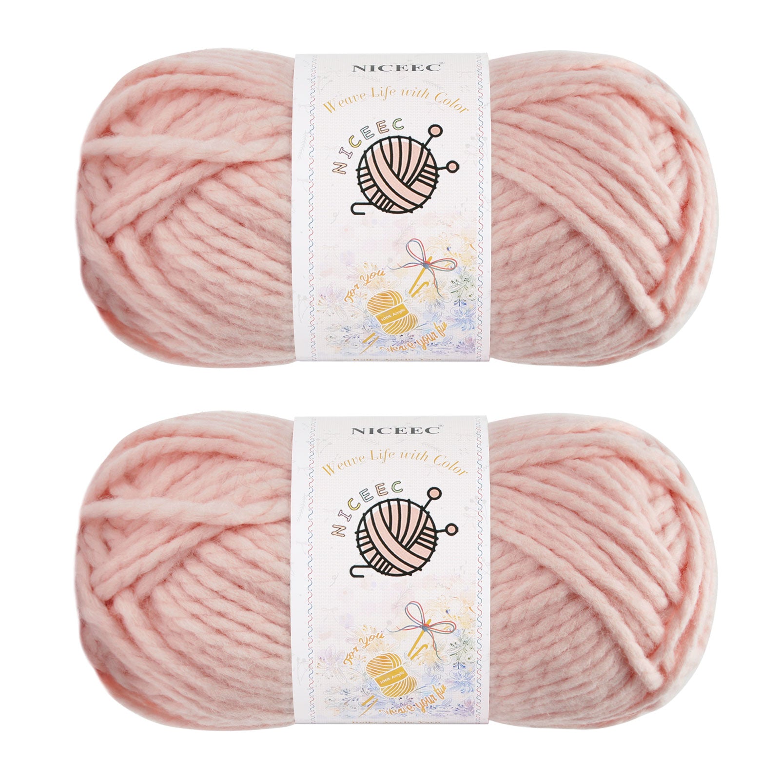 NICEEC 2 Skeins Bulky Acrylic Yarn - Soft, Colorful, Multicolored, Quality, Bulky Yarn for Crochet & Knitting