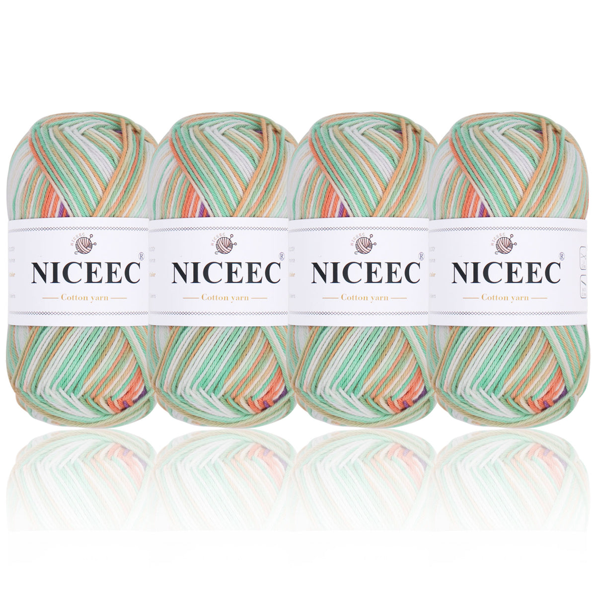 NICEEC - 4 madejas de hilo suave para bebé, 100 % algodón, para crochet, 4 capas, para mantas, manualidades, grosor de hilo, longitud total: 4 x 175 yardas/4 x 50 g 