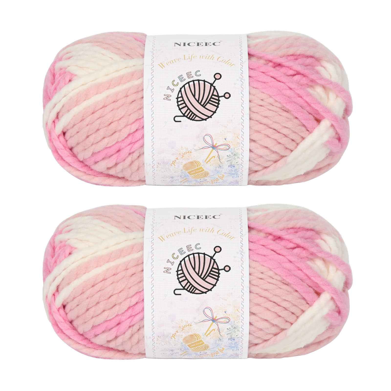 NICEEC 2 Skeins Bulky Acrylic Yarn - Soft, Colorful, Multicolored, Quality, Bulky Yarn for Crochet & Knitting