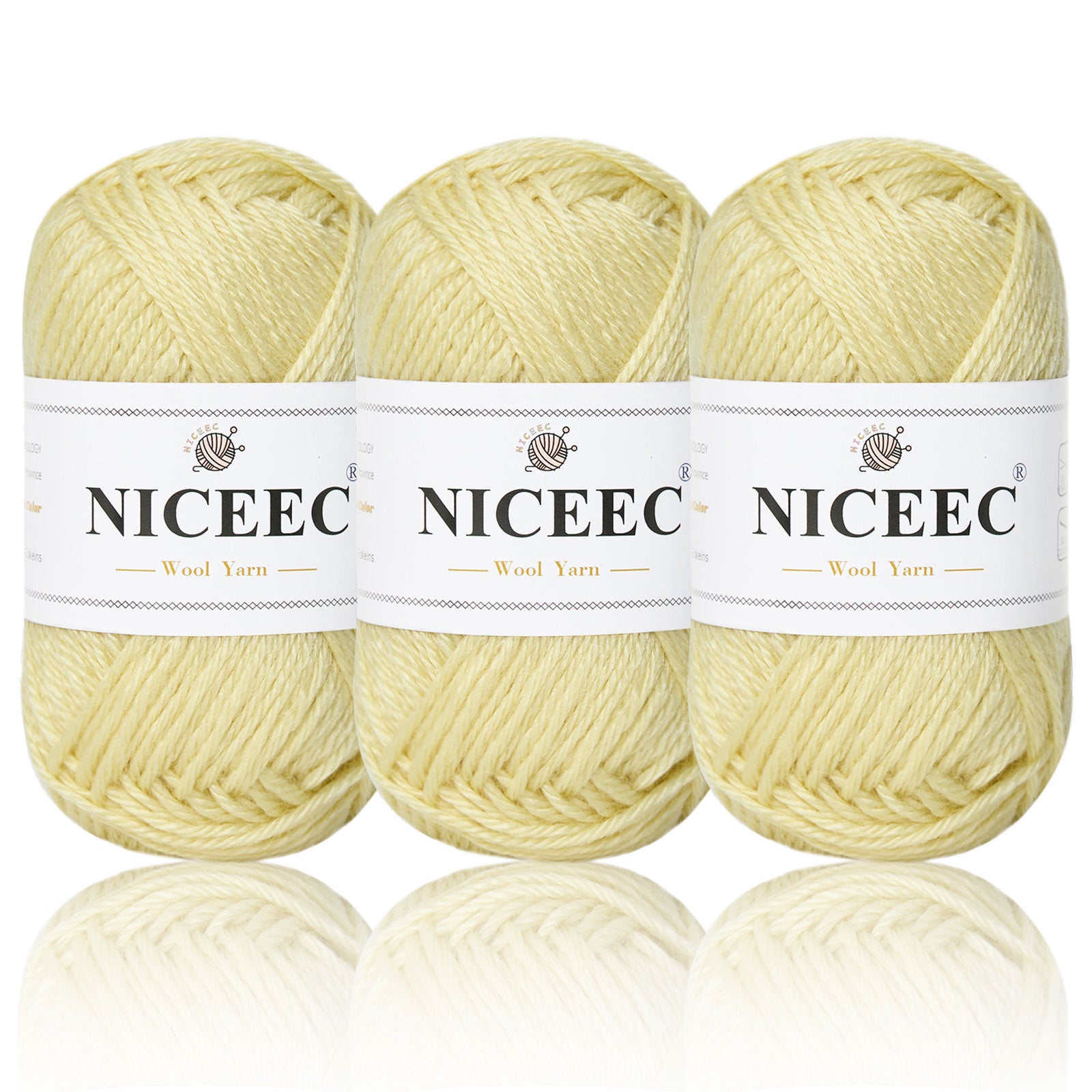 NICEEC 3 Skeins Soft Wool Yarn Glossy Wool Blend Yarn for Crochet Knitting Sport Weight Yarn for DIY Craft(3×50g/3×110yds)