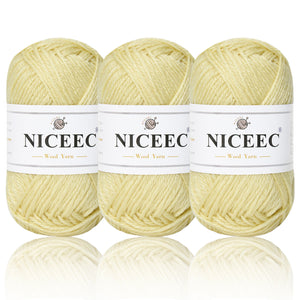 NICEEC 3 Skeins Soft Wool Yarn Glossy Wool Blend Yarn for Crochet Knitting Sport Weight Yarn for DIY Craft(3×50g/3×110yds)