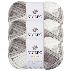 NICEEC 3 Skeins Colorful Acrylic Yarn Soft Quality Yarn Bulky Weight Yarn Multicolored Yarn for Crochet Knit -Total Length 3×120 yds/3×5.3oz