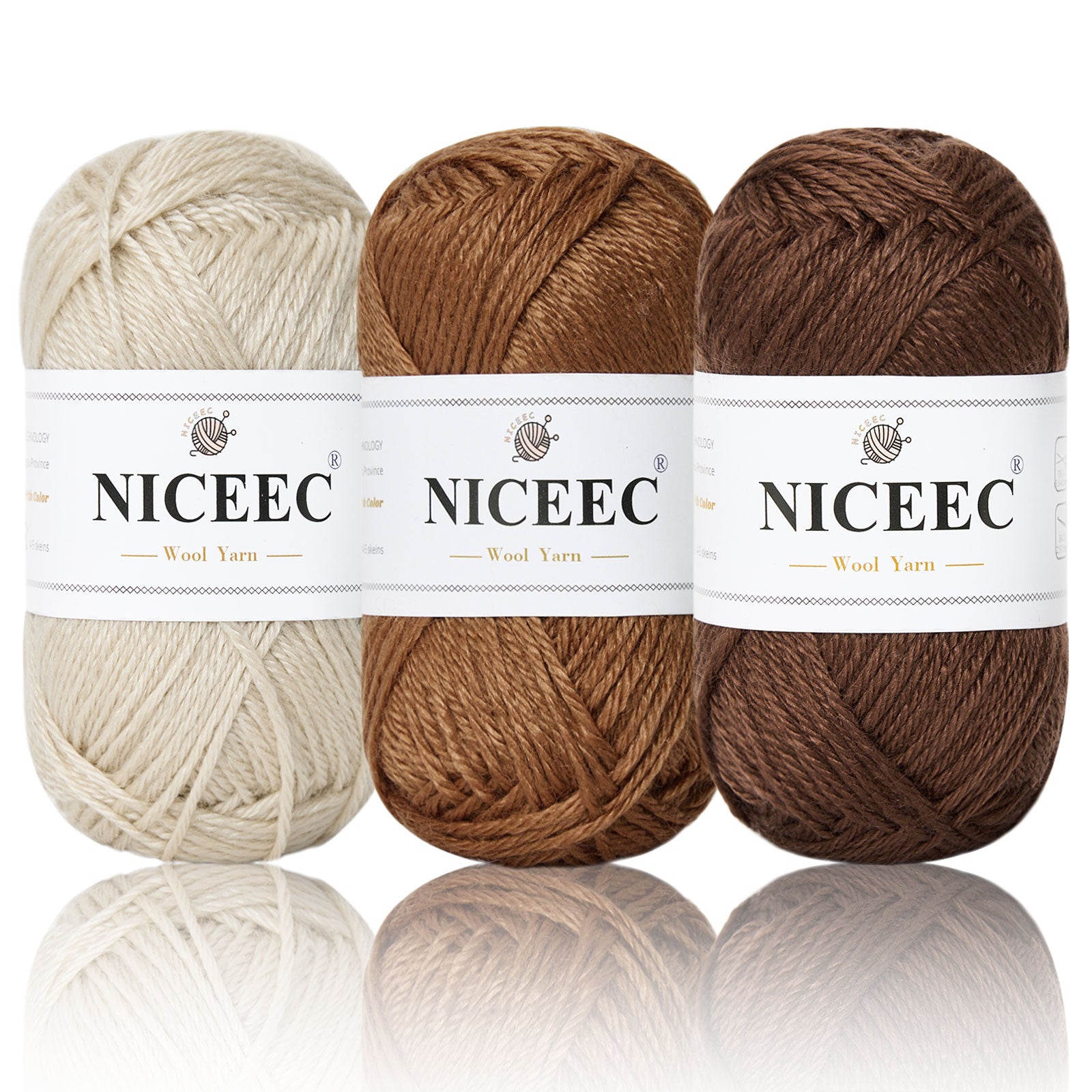 NICEEC 3 Skeins Soft Wool Yarn Glossy Wool Blend Yarn for Crochet Knitting Sport Weight Yarn for DIY Craft(3×50g/3×110yds)