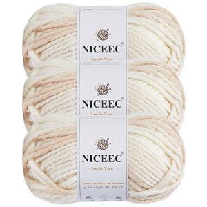 NICEEC 3 Skeins Colorful Acrylic Yarn Soft Quality Yarn Bulky Weight Yarn Multicolored Yarn for Crochet Knit -Total Length 3×120 yds/3×5.3oz