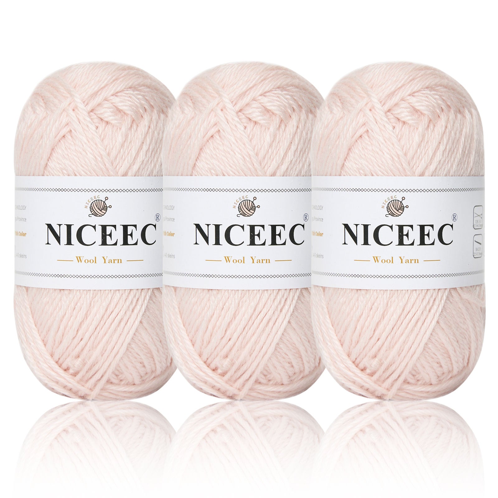 NICEEC 3 Skeins Soft Wool Yarn Glossy Wool Blend Yarn for Crochet Knitting Sport Weight Yarn for DIY Craft(3×50g/3×110yds)