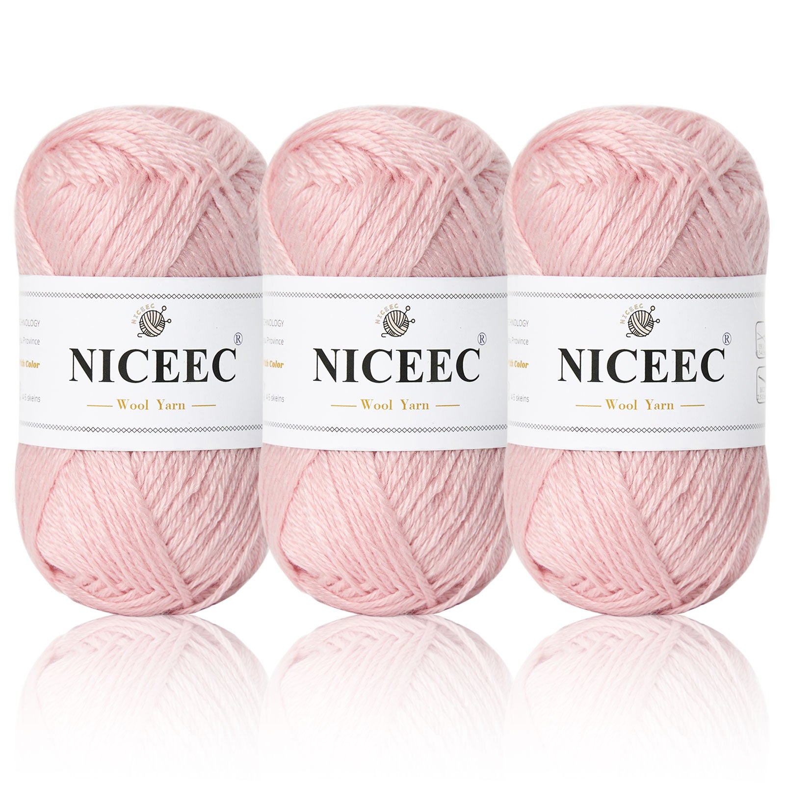 NICEEC 3 Skeins Soft Wool Yarn Glossy Wool Blend Yarn for Crochet Knitting Sport Weight Yarn for DIY Craft(3×50g/3×110yds)