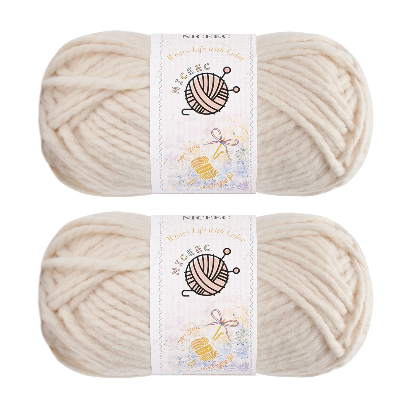 NICEEC 2 Skeins Bulky Acrylic Yarn - Soft, Colorful, Multicolored, Quality, Bulky Yarn for Crochet & Knitting