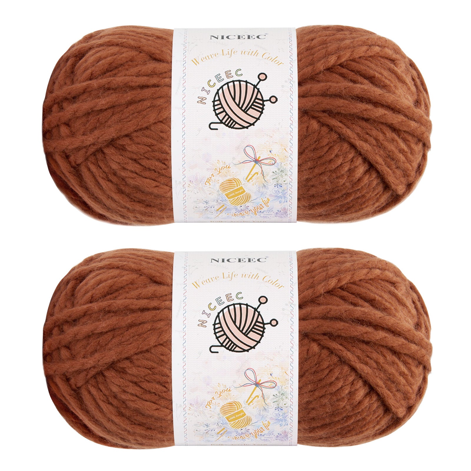 NICEEC 2 Skeins Bulky Acrylic Yarn - Soft, Colorful, Multicolored, Quality, Bulky Yarn for Crochet & Knitting