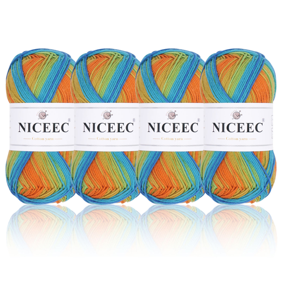NICEEC - 4 madejas de hilo suave para bebé, 100 % algodón, para crochet, 4 capas, para mantas, manualidades, grosor de hilo, longitud total: 4 x 175 yardas/4 x 50 g 