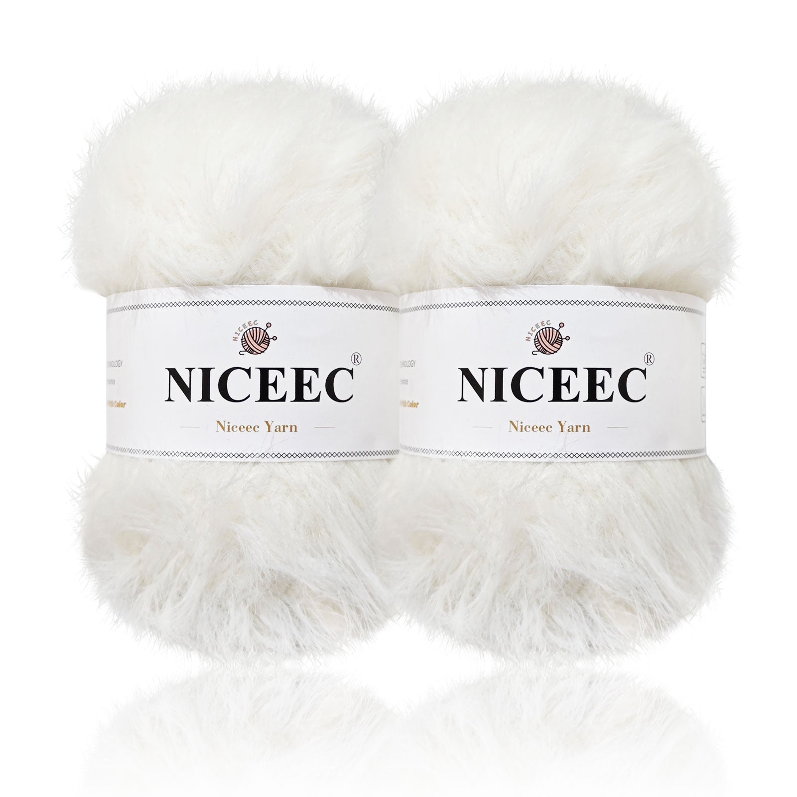 NICEEC 2 Skeins Super Soft Fluffy Yarn, Chunky, Faux Fur, 100% Nylon, Long Pile & Fuzzy, Eyelash Yarn for Crochet & Knit, Total 7.05oz/416yds