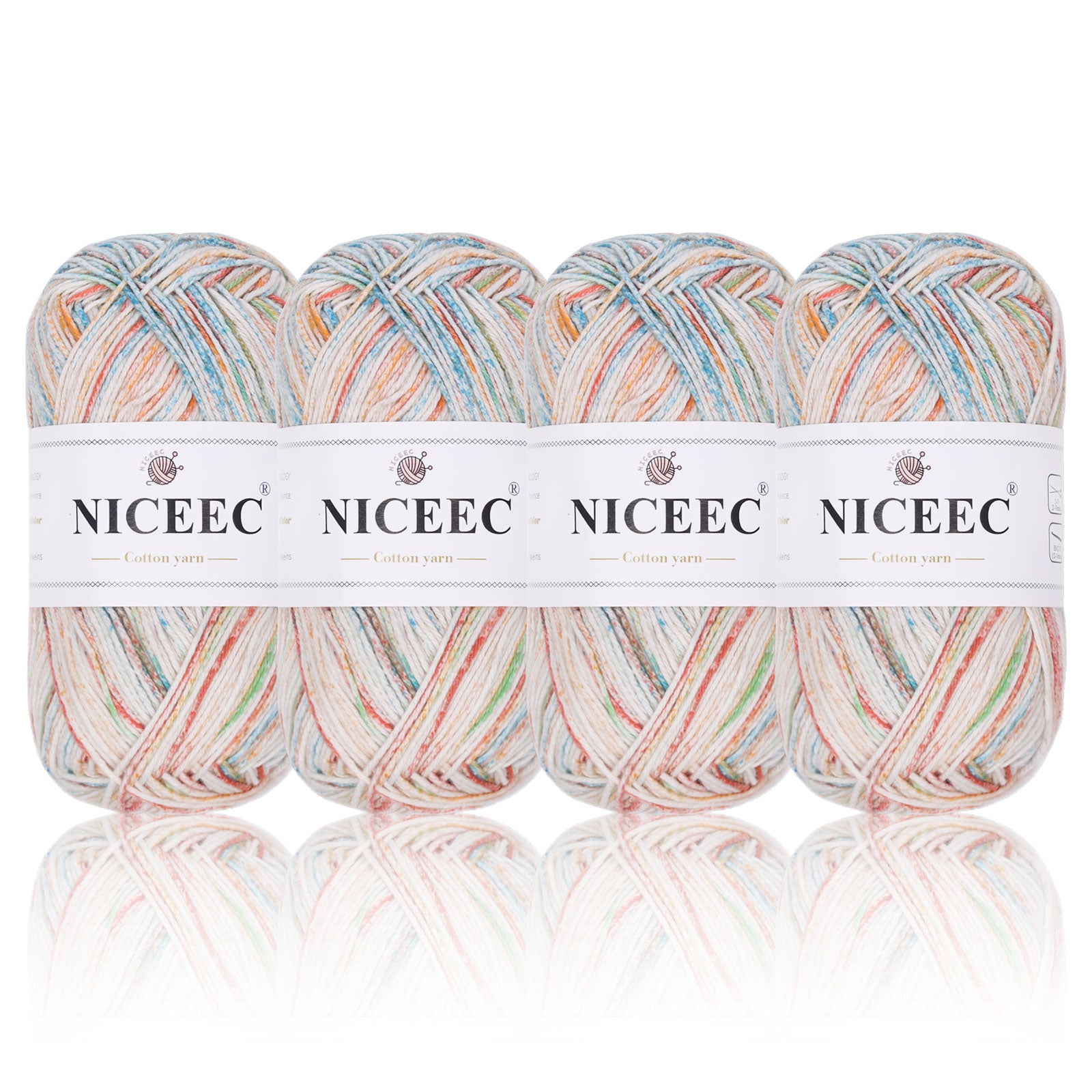 NICEEC 4 Skeins Soft Baby Yarn 100% Cotton Yarn for Crochet Knitting 4 Ply Yarn Blanket Yarn for DIY Craft Fingering Weight Yarn Total Length 4×175yds/4×50g