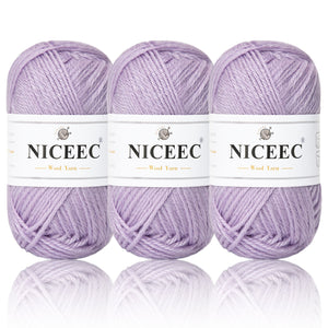 NICEEC 3 Skeins Soft Wool Yarn Glossy Wool Blend Yarn for Crochet Knitting Sport Weight Yarn for DIY Craft(3×50g/3×110yds)