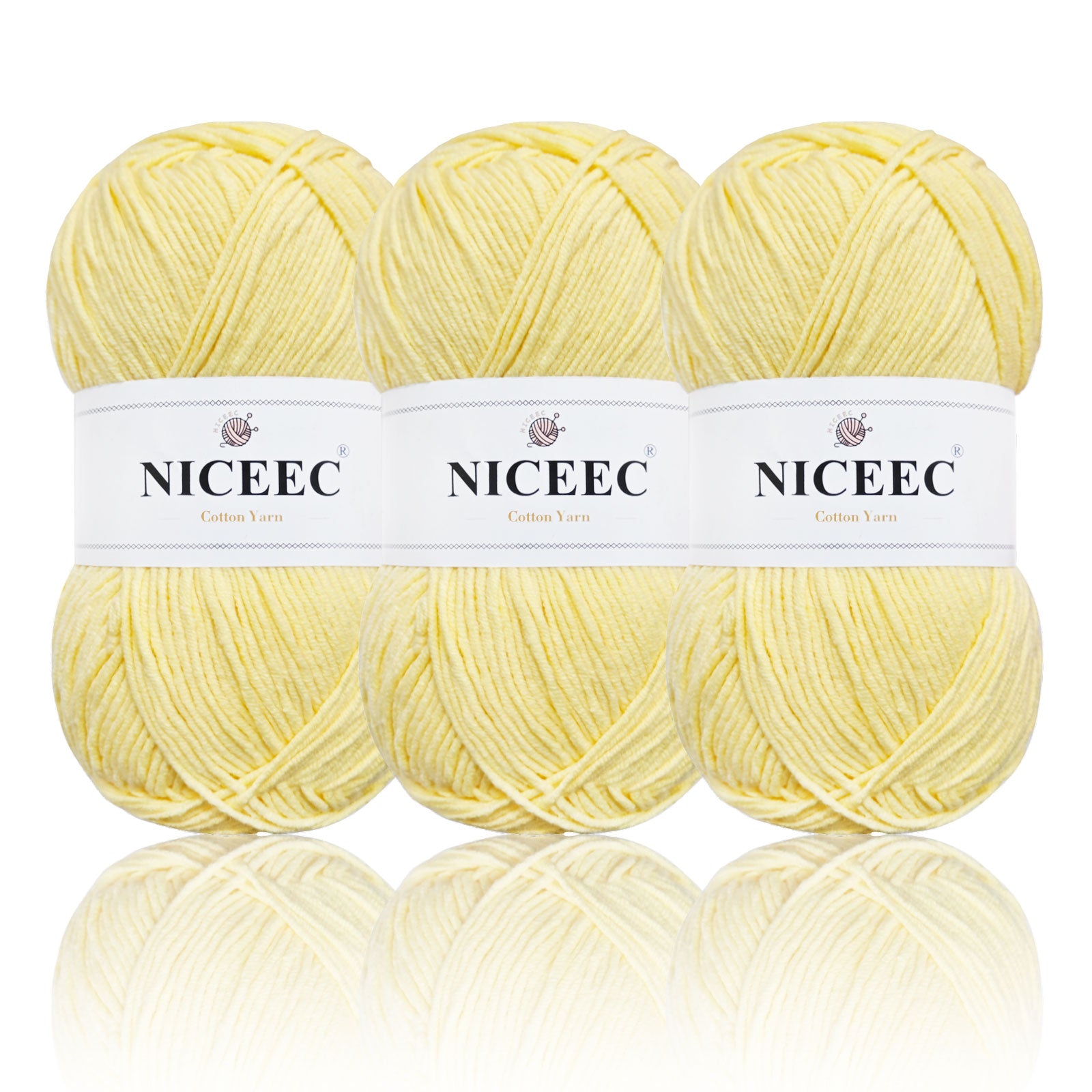 NICEEC 3 Skeins Soft Cotton Yarn 5ply Baby Cotton Yarn for Knitting Crochet Baby Weight Yarn Cotton Blend Yarn Total Length 3×220m(3×240 yds,100g×3)