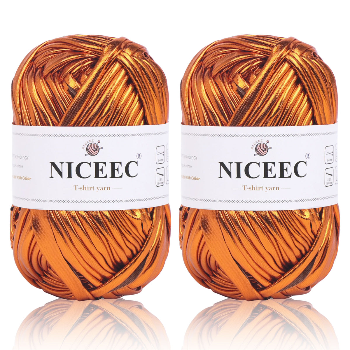 NICEEC 2 Skeins Metal T-Shirt Yarn Single-Side Bright, Glossy, Crochet & Knitting, Fabric Cloth Yarn Handmade DIY Craft Bag Basket Cushion-Totle Length 64yds(7.1oz)