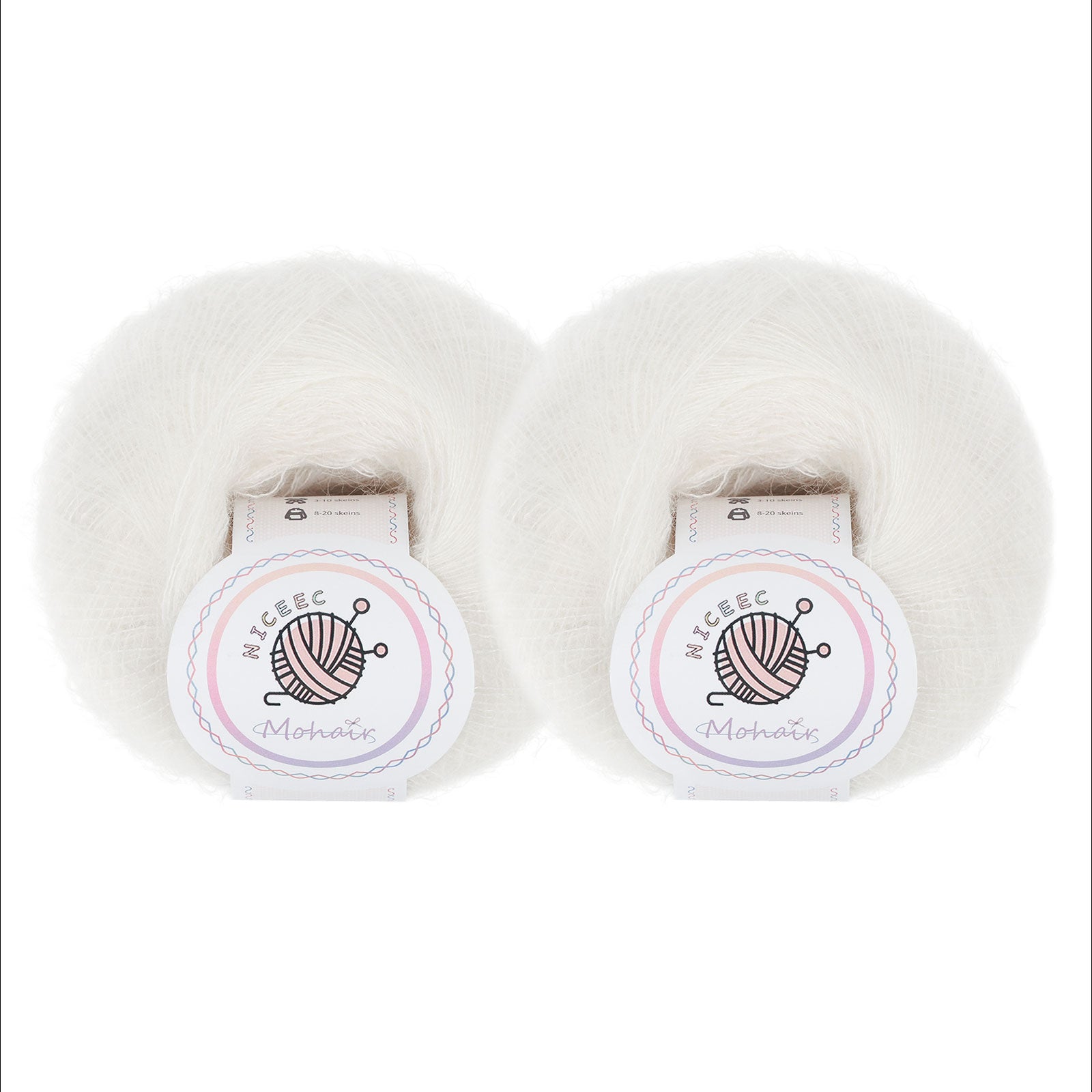NICEEC 2 Skeins Soft Mohair Yarn, Fluffy & Fuzzy, Luxurious & Thin, Slik Wool Blend Yarn for Crochet & Knitting