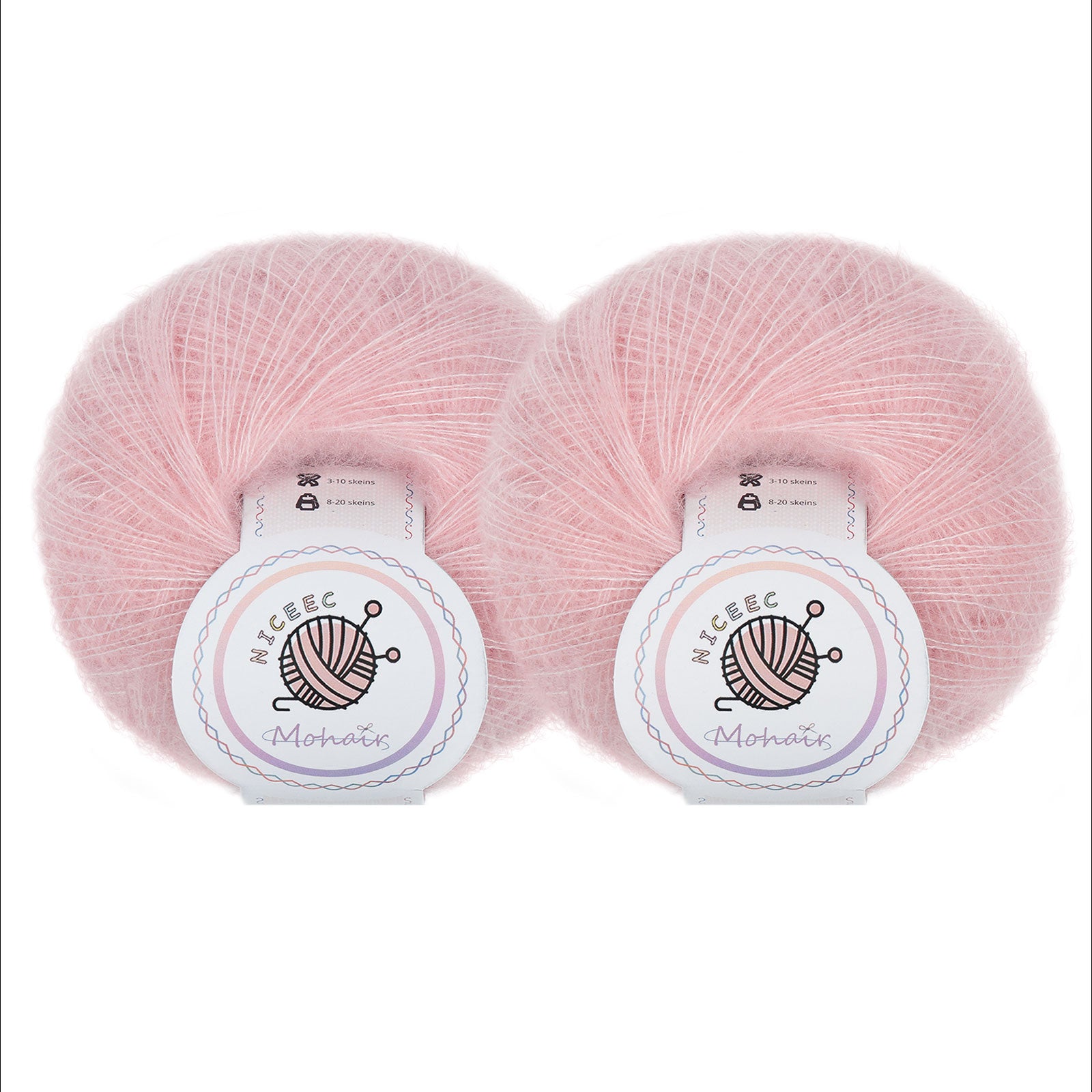 NICEEC 2 Skeins Soft Mohair Yarn, Fluffy & Fuzzy, Luxurious & Thin, Slik Wool Blend Yarn for Crochet & Knitting