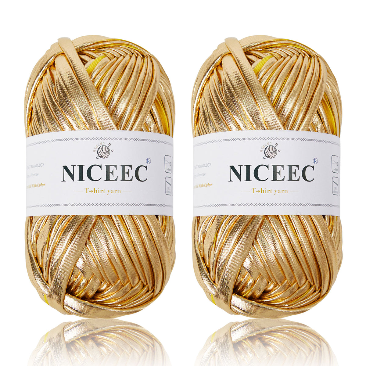 NICEEC 2 Skeins Metal T-Shirt Yarn Single-Side Bright, Glossy, Crochet & Knitting, Fabric Cloth Yarn Handmade DIY Craft Bag Basket Cushion-Totle Length 64yds(7.1oz)