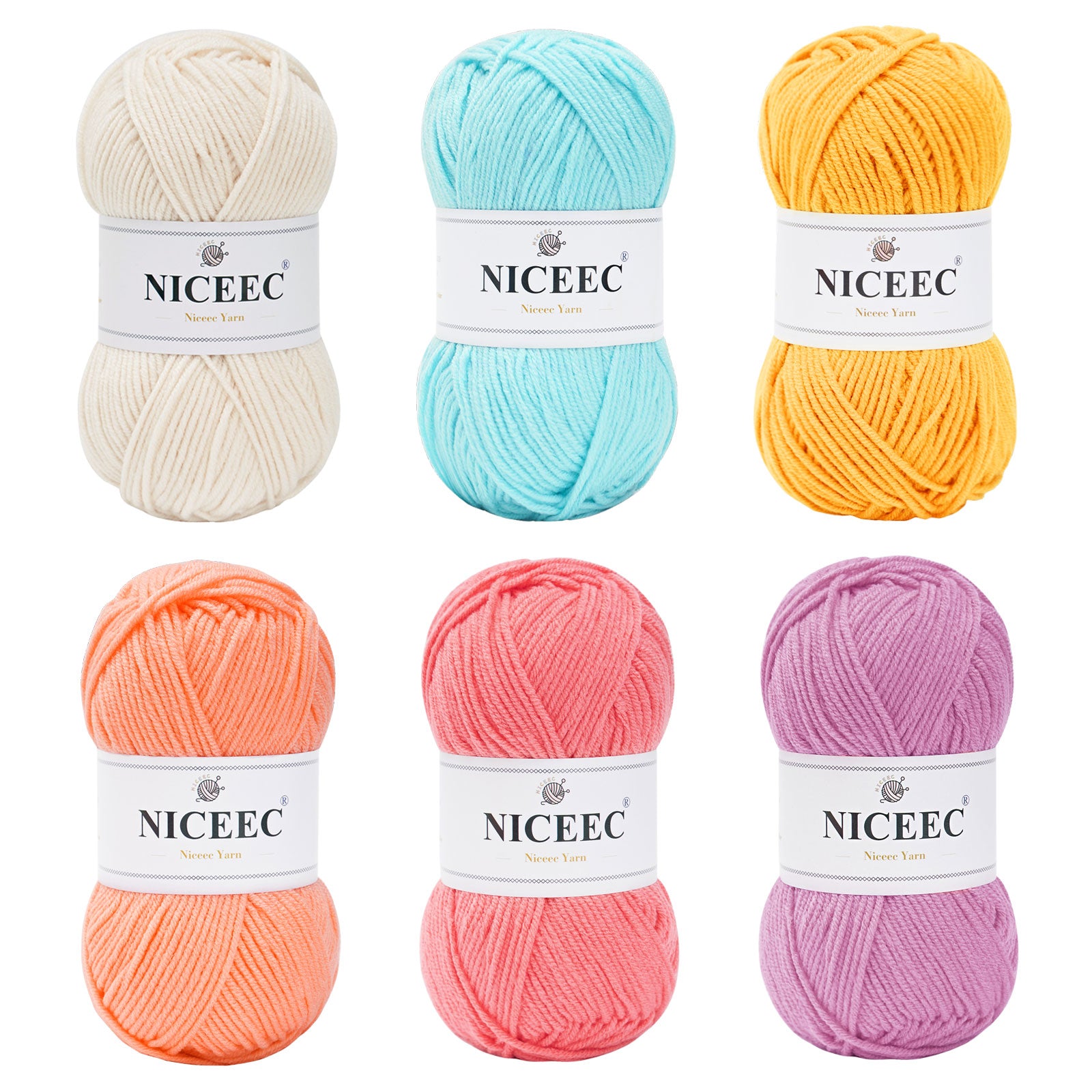 NICEEC 300g Soft Assorted Colors Yarn - Sport Weight,100% Acrylic, 4 Ply, Bonbons Yarn for Crochet & Knit, DIY Project Starter Kit for Kids or Adults(Total 870yds)
