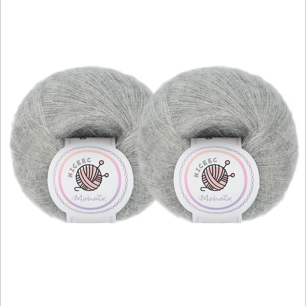 NICEEC 2 Skeins Soft Mohair Yarn, Fluffy & Fuzzy, Luxurious & Thin, Slik Wool Blend Yarn for Crochet & Knitting