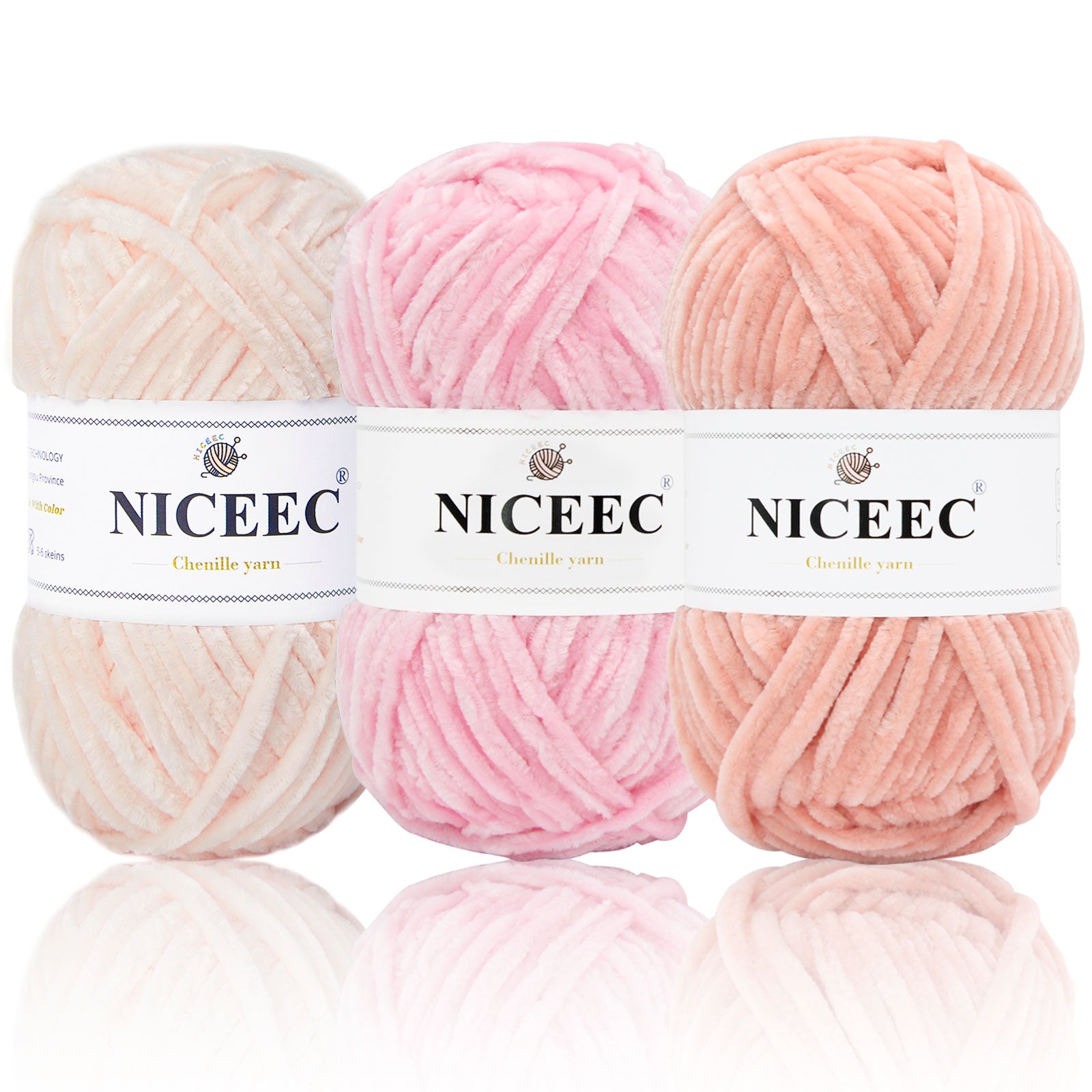 NICEEC 3 Skeins Soft Chenille Yarn Blanket Yarn for Knitting Fancy Yarn for Crochet Weaving DIY Craft