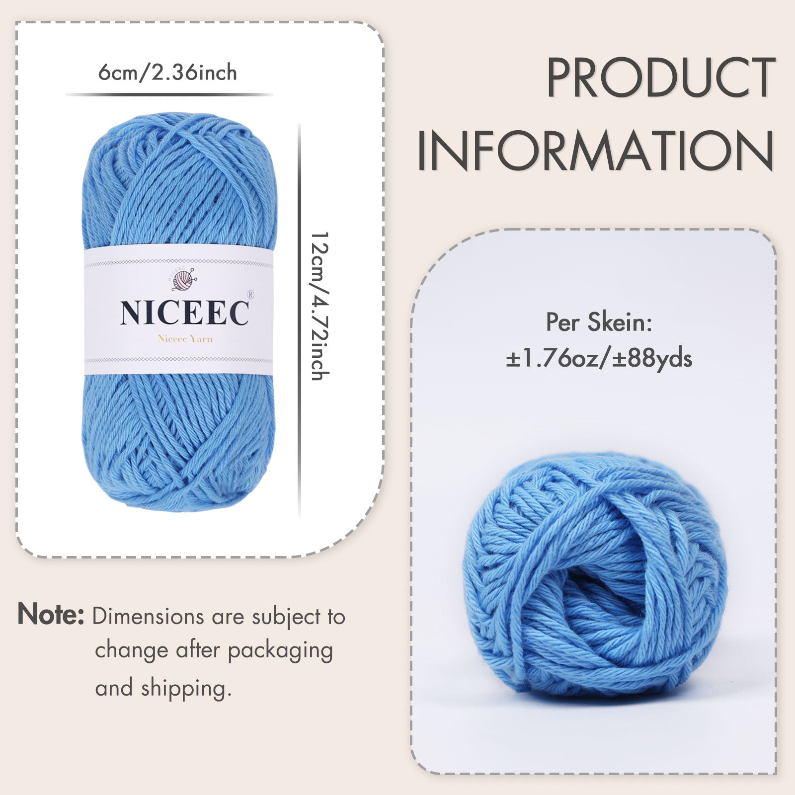 NICEEC Soft Baby Cotton Yarn, DK Weight, DIY Craft Blanket Yarn for Crochet & Knitting