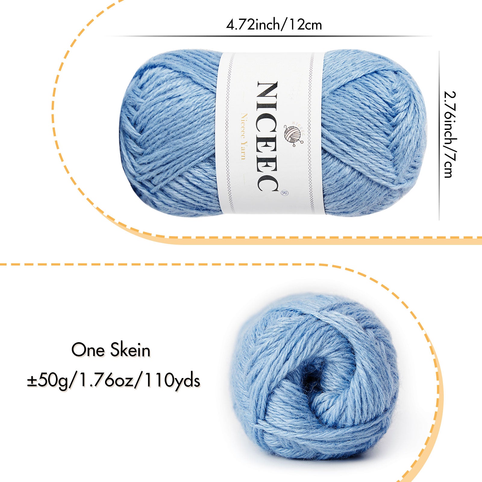 NICEEC 3 Skeins Wool-Bamboo Yarn(3x50g/3x110yds)