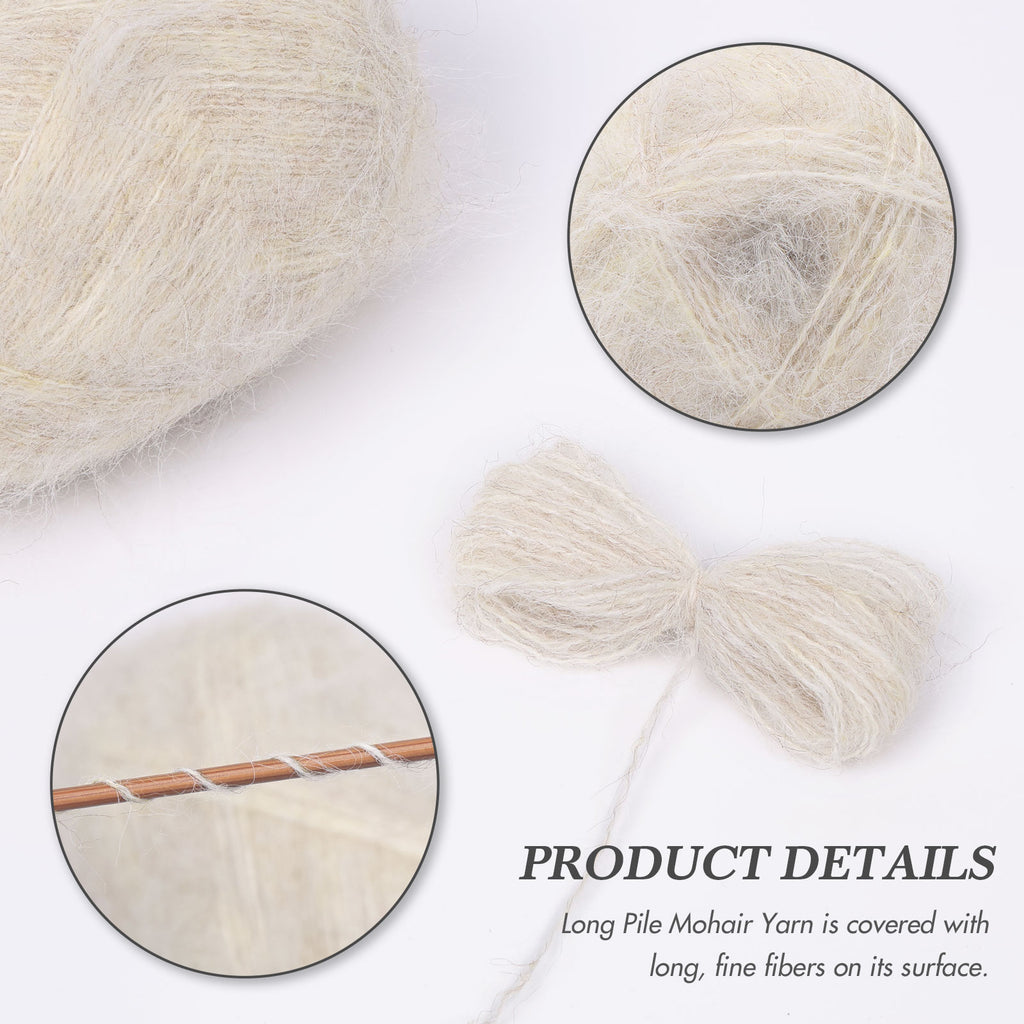 NICEEC 2 Skeins Long Pile Mohair Yarn, Fluffy & Fuzzy, Luxurious & Thin, Slik Wool Blend Yarn for Crochet & Knitting