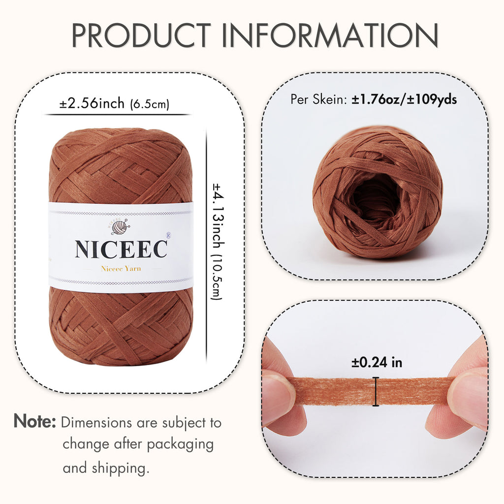 NICEEC 2 Skeins Soft Tape Yarn for Crocheting Craft Paper Yarn Easy Crochet Raffia Yarn Ribbon Yarn for DIY Craft Gift Wrapping Total Length 1.76oz×2/109yds×2-Pinkish Purple