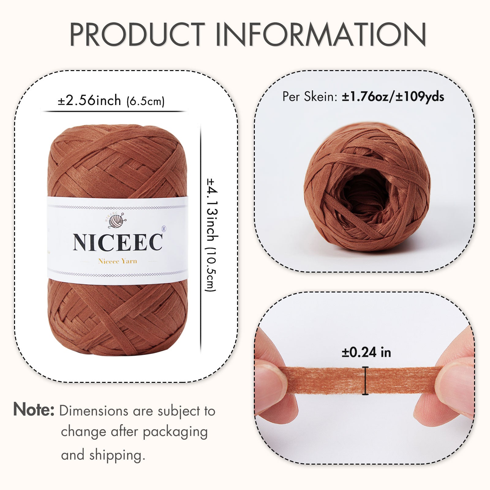 NICEEC 2 Skeins Soft Tape Yarn for Crocheting Craft Paper Yarn Easy Crochet Raffia Yarn Ribbon Yarn for DIY Craft Gift Wrapping Total Length 1.76oz×2/109yds×2-Pinkish Purple