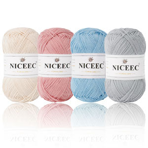 NICEEC 4 Skeins Soft Baby Yarn 100% Cotton Yarn for Crochet Knitting 4 Ply Yarn Blanket Yarn for DIY Craft Fingering Weight Yarn Total Length 4×175yds/4×50g