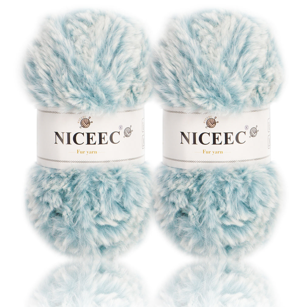 NICEEC 2 Skeins Super Soft Fur Yarn Chunky Fluffy Faux Fur Yarn Eyelash Yarn for Crochet Knit -Total Length 2×32m(2×35yds,50g×2)