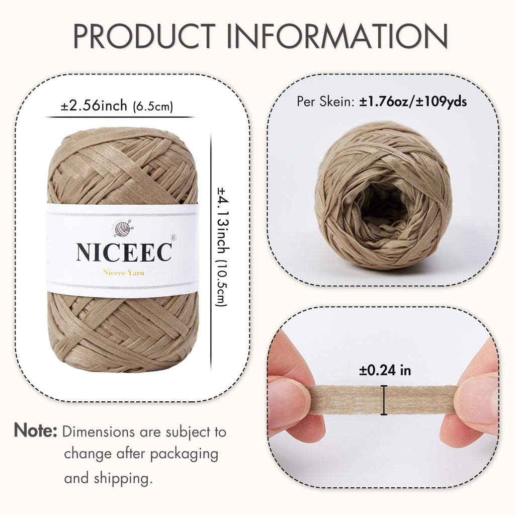 NICEEC 6 Skeins Soft Tape Yarn for Crocheting Craft Paper Yarn Easy Crochet Raffia Yarn Ribbon Yarn for DIY Craft Gift Wrapping Total Length 1.76oz×6/109yds×6