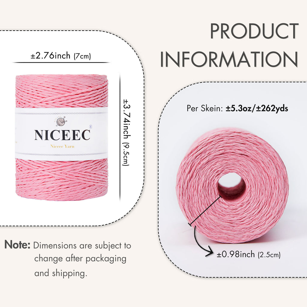 NICEEC 3 Skein Paper Yarn Easy Croceht Raffia Yarn for Crocheting Summer Sun Hat Yarn Kraft Yarn for DIY Home Décor-5.3oz×3/262yds×3 -Coffee