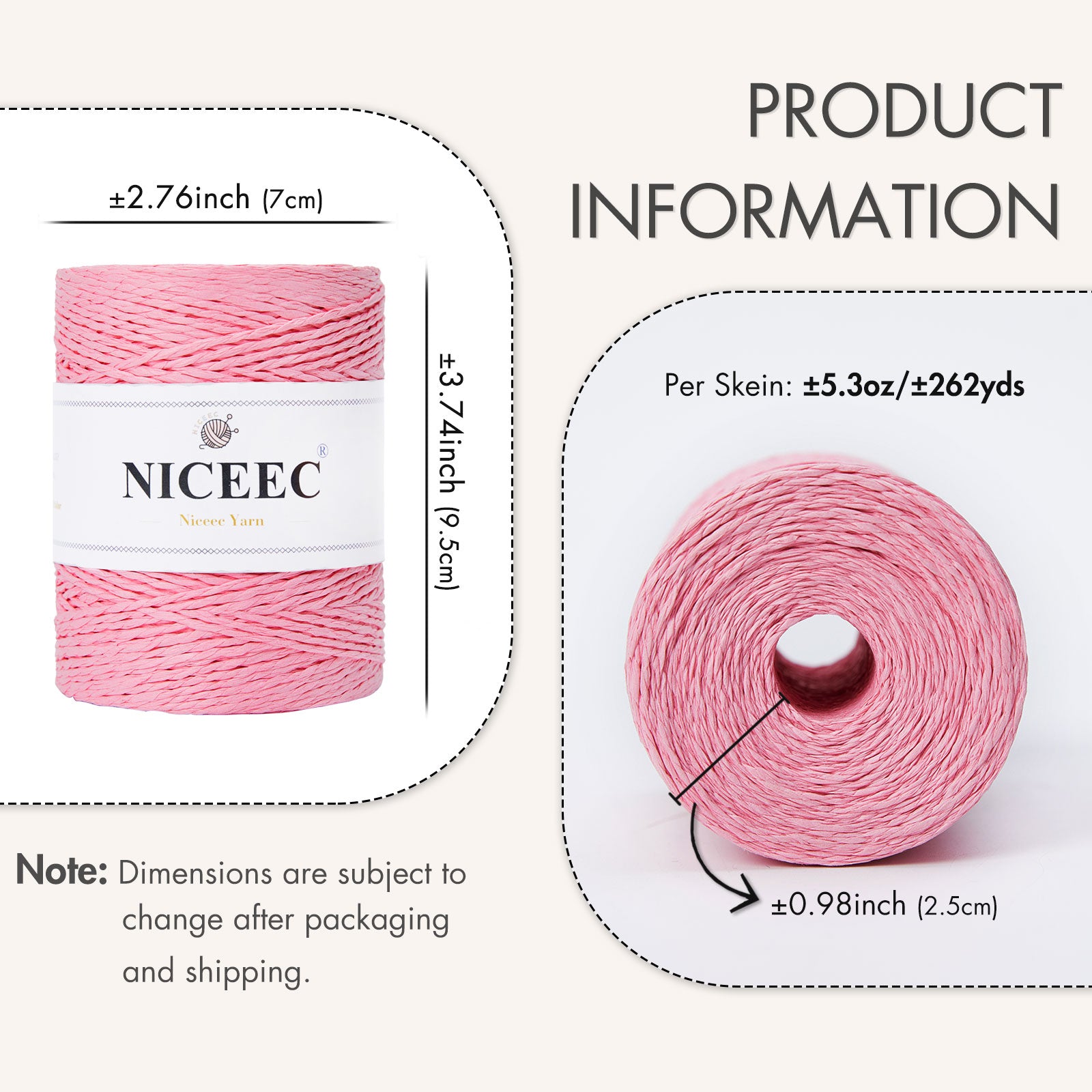 NICEEC 3 Skein Paper Yarn Easy Croceht Raffia Yarn for Crocheting Summer Sun Hat Yarn Kraft Yarn for DIY Home Décor-5.3oz×3/262yds×3 -Coffee