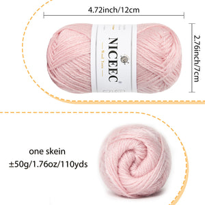 NICEEC 3 Skeins Soft Wool Yarn Glossy Wool Blend Yarn for Crochet Knitting Sport Weight Yarn for DIY Craft(3×50g/3×110yds)