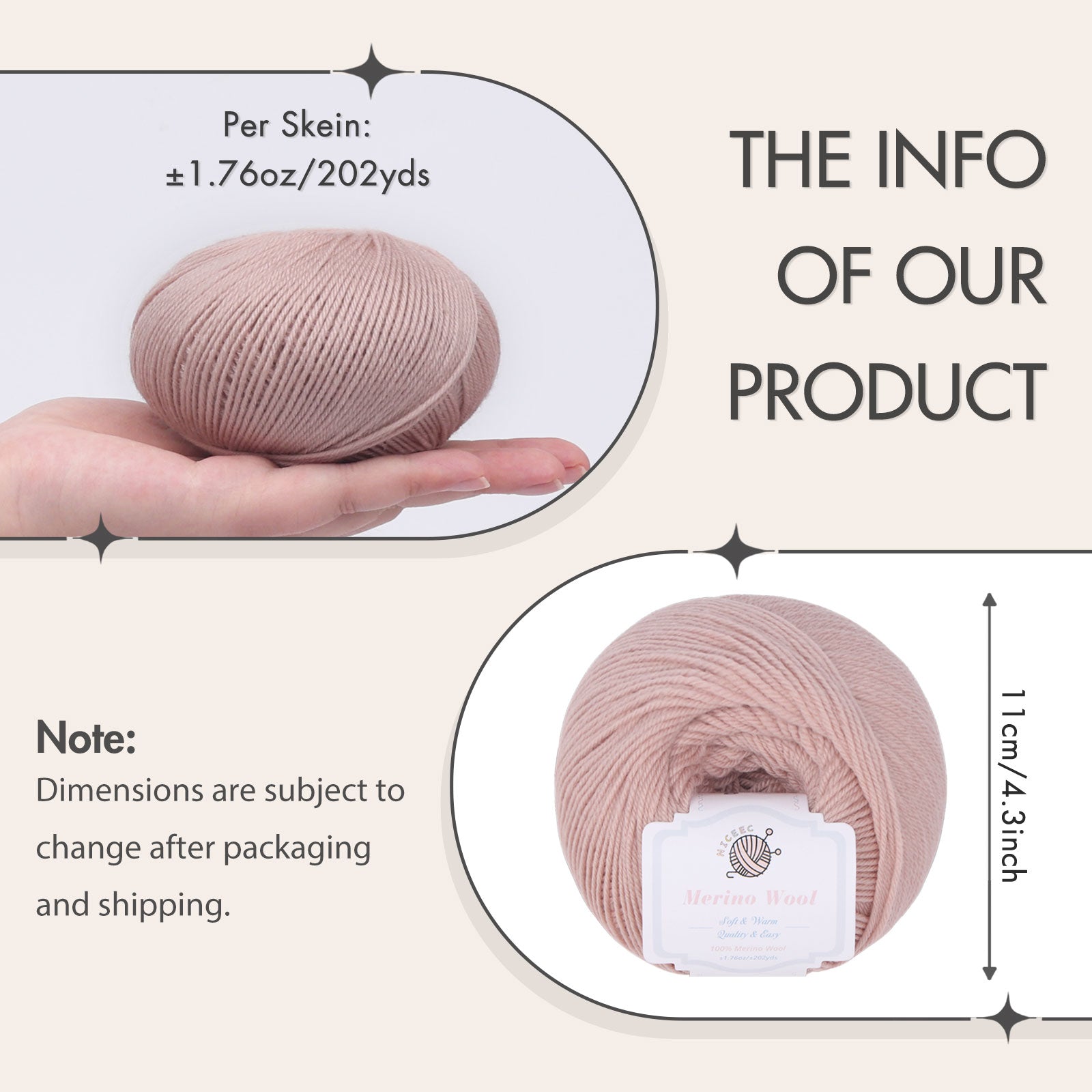 NICEEC 4 Skeins Soft Merino Wool Yarn - Soft & Warm, Finger Weight, Woolen Yarn for Crochet & Knitting