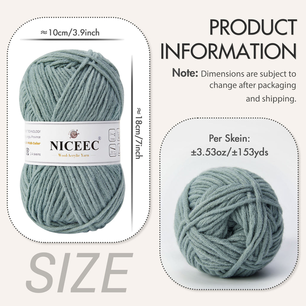NICEEC 1 Skein Soft Wool-Acrylic Yarn for Knitting Worsted Weight Yarn Quality Yarn for DIY Craft Wool Blend Yarn for Crochet Blanket Yarn(3.53oz,153yds)