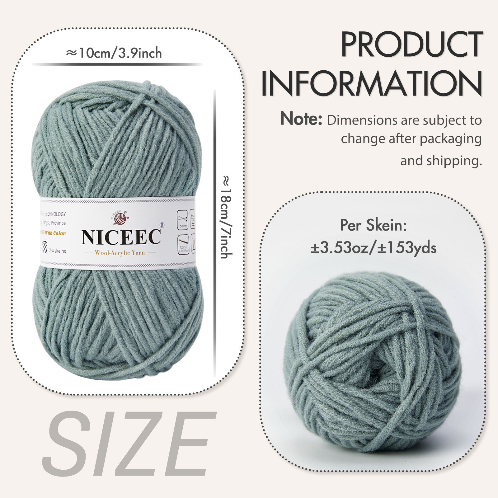 NICEEC 1 Skein Soft Wool-Acrylic Yarn for Knitting Worsted Weight Yarn Quality Yarn for DIY Craft Wool Blend Yarn for Crochet Blanket Yarn(3.53oz,153yds)