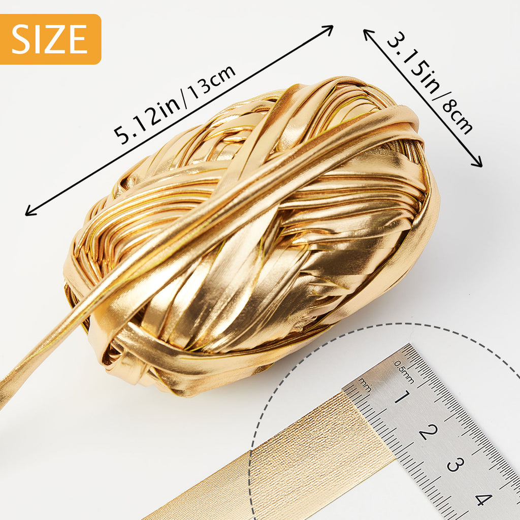 NICEEC 2 Skeins Metal T-Shirt Yarn, Bright, Glossy, Crochet & Knitting, Fabric Cloth Yarn with Double-Side Color, Handmade DIY Craft Bag Basket Cushion-Totle Length 64yds(7.1oz) - Gold