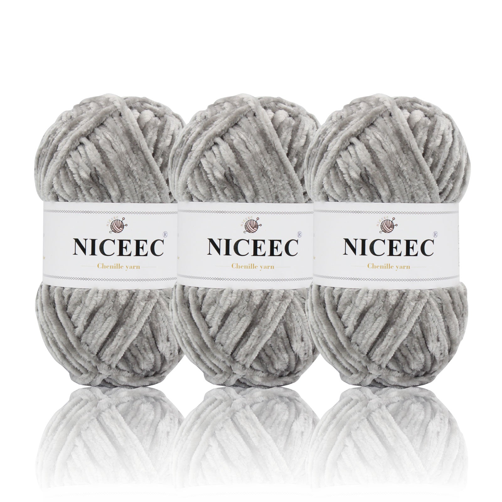 NICEEC 3 Skeins Soft Chenille Yarn Blanket Yarn for Knitting Fancy Yarn for Crochet Weaving DIY Craft